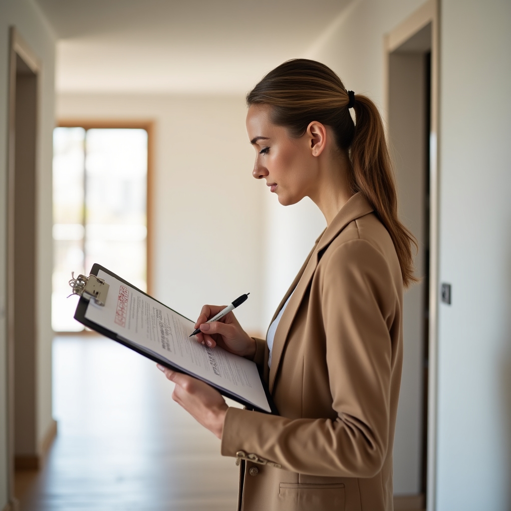 Participant reviewing inspection checklist during apartment handover training